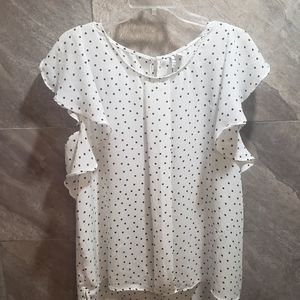 Elle White Polka Dot Women's Dress Shirt, Size XL